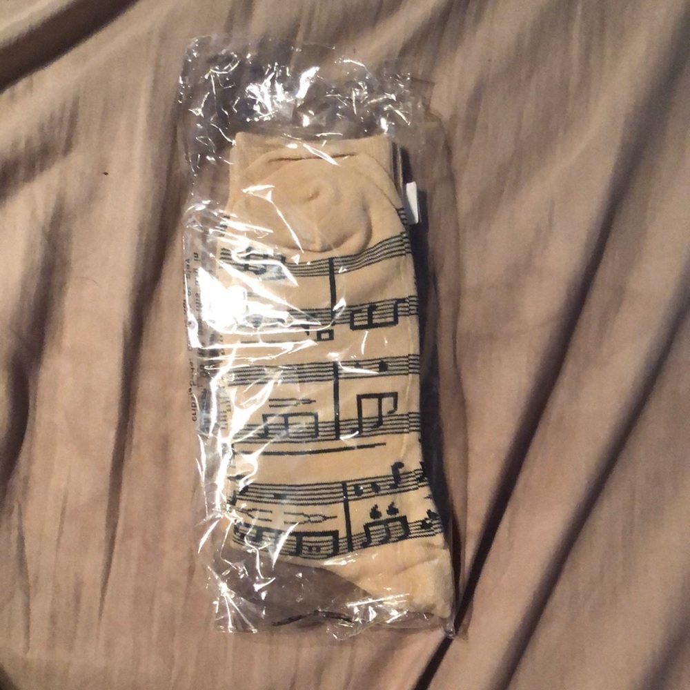 Men’s beige music socks, one size NWT